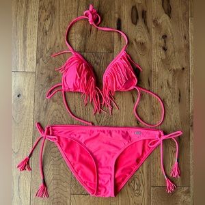 LA Hearts Pac Sun Coral Bikini Swimsuit Fringe Size S